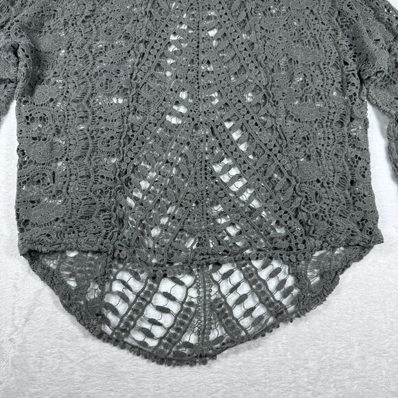 XCVI Crochet Sheer Cover-Up Pullover Tunic Top 100% Cotton Putty Gray - Picture 4 of 13
